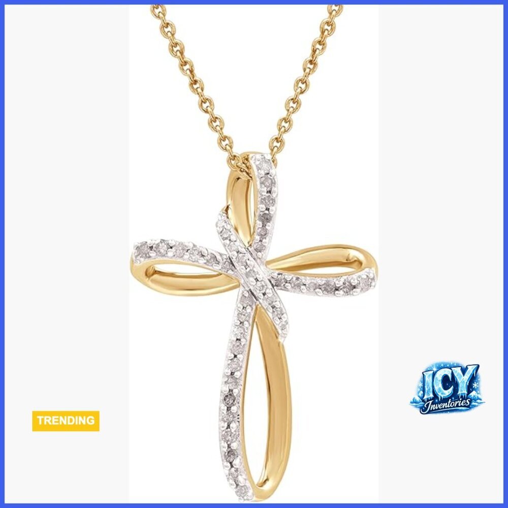 14K Gold Plated over Sterling Silver Necklace with Diamond Twist Cross Pendant